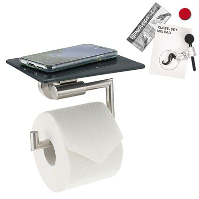 bremermann Bad-Serie PIAZZA - Toilettenpapierhalter mit Glasablage, Edelstahl
