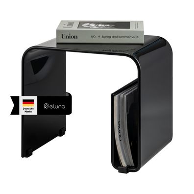 eluno 2in1 Beistelltisch aus schwarz-glänzendem Acryl mit Magazinhalter
