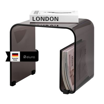 eluno 2in1 Beistelltisch aus schwarz-transparentem Acryl mit Magazinhalter
