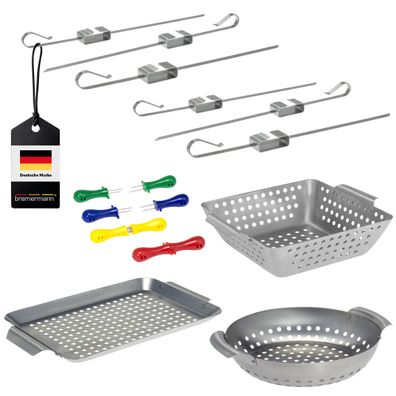 bremermann Veggie Grill-Set Grillkörbe Platten Spieße Kolbenhalter aus Edelstahl