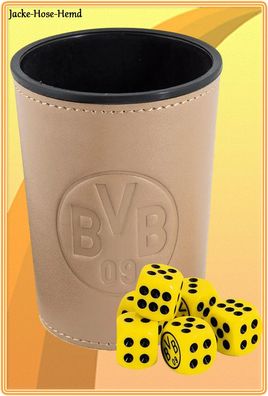 Borussia Dortmund BVB Würfelbecher Logo 6 Würfeln Knobelbecher Kniffelbecher NEU