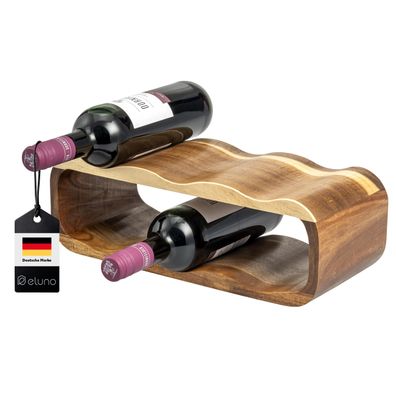 eluno Weinregal für 6 Flaschen, Flaschenregal aus Akazienholz, 38 x 12,5 x 16 cm