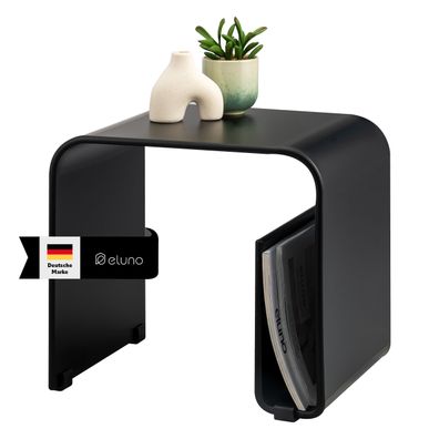B-Ware eluno 2in1 Beistelltisch aus schwarz-mattem Acryl mit Magazinhalter