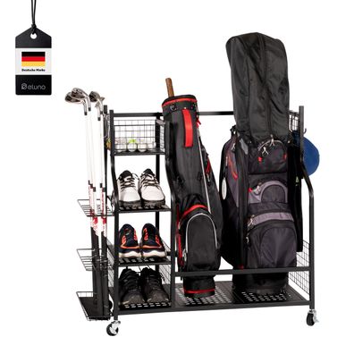 eluno Golftaschen Organizer passend für 2 Golftaschen, aus schwarzem Stahl