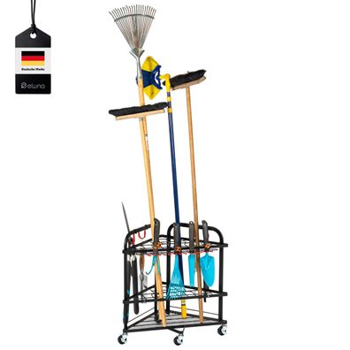 eluno Gartengeräte-Organizer, Eckregal mit extra Haken, aus schwarzem Stahl