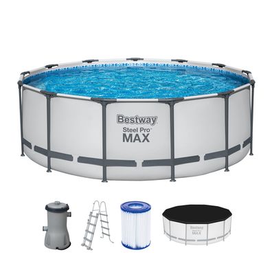 Steel Pro MAX™ Frame Pool Komplett-Set mit Filterpumpe Ø 396 x 122 cm, lichtgrau,