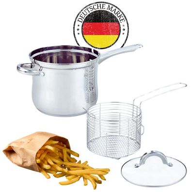 Frittiertopf 3.5L Friteuse Frites Frittierpfanne Fritöse Edelstahl Pommestopf
