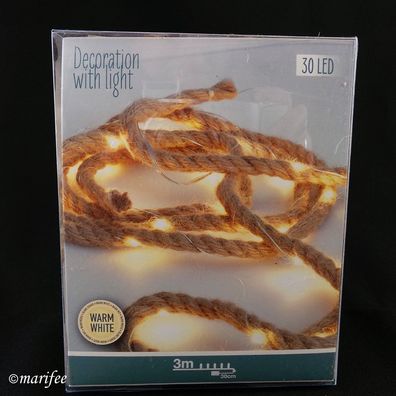 Juteseil mit LED-Beleuchtung warm Weiss, 30 LED, 300 cm Art.-Nr. 12316