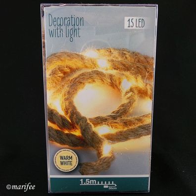 Juteseil mit LED-Beleuchtung warm Weiss, 15 LED, 150 cm Art.-Nr. 12317