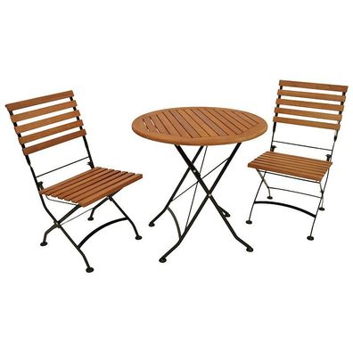Klappgarnitur 9924381F 3teilig Flachstahl schwarz Eukalyptusholz