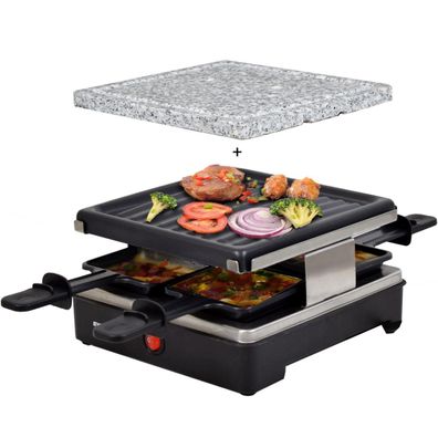 4er Raclette für 4 | Miniraclette | Steinplatte | Emailliert Brienza