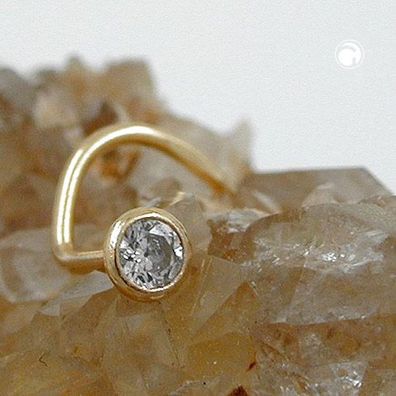 Nasenstecker 2,5mm Spirale mit Zirkonia rund weiß 9Kt Gold leichte 8 Gramm