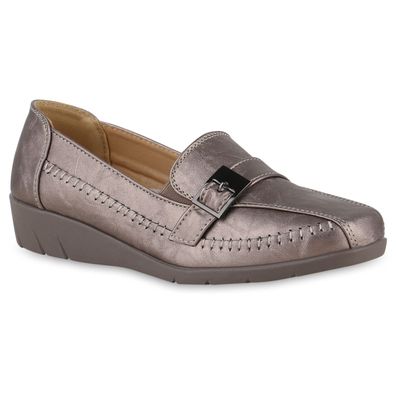 VAN HILL Damen Keilslippers Slippers Schnallen Keilabsatz Schlupf-Schuhe