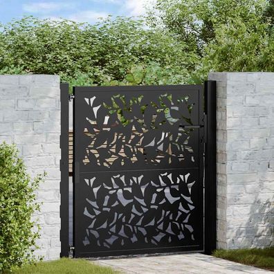 vidaXL Gartentor Schwarz 105x106 cm Stahl Blatt-Design