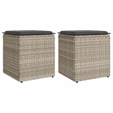 vidaXL Gartenhocker mit Kissen 2 Stk. Hellgrau 40x40x43 cm Poly Rattan