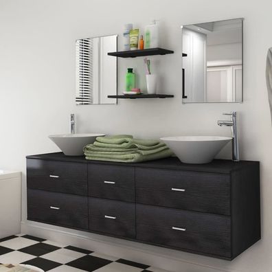 vidaXL 9-tlg. Badmöbel-Set mit Waschbecken und Wasserhahn Schwarz