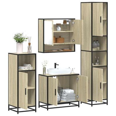 vidaXL 4-tlg. Badmöbel-Set Sonoma-Eiche Holzwerkstoff