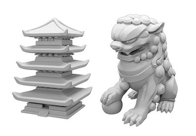 Shogun no Katana | Startspieler Miniatur "Jadelöwe" & Rundenmarker "Pagode" - Minier