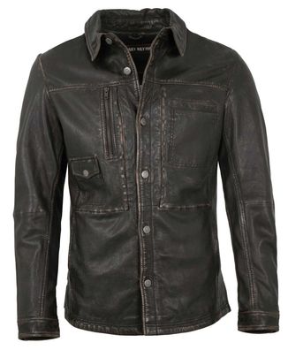 Freaky Nation - Herren Lederjacke Lederhemd Lammnappa schwarz-beige