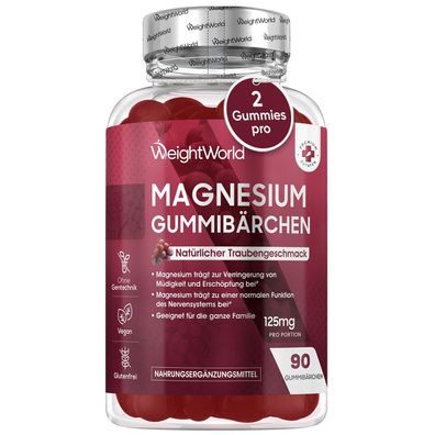 Magnesium Gummibärchen 125mg - 90 Magnesiumcitrat Gummis für Erwachsene & Kinder