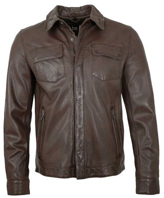 Freaky Nation - Herren Lederjacke Lederhemd Lammnappa dunkelbraun