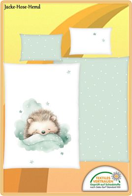 Babybettwäsche Babydecke Bettwäsche Kuscheldecke Decke - Igel Wolke Sterne NEU