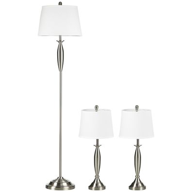 3-tlg Lampenset: Stehleuchte + 2 Tischlampen E27 in Silber/Weiß