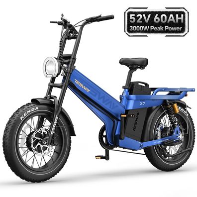 Cargo Ebike 38MPH 200 Meilen Langstrecken Elektrofahrräder Doppelfederung 52V 60AH
