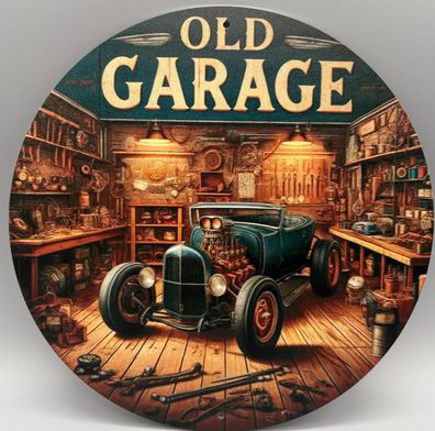 Blechschild-Vintage-Alte Garage-Old Garage-rund-ca.20cm/Durchm.-Deko