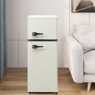 Retro-Kühlschrank 92L, 28L Gefrierfach Kühl-Gefrier-Kombi 116kWh/Jahr LED-Beleuchtung