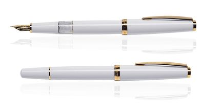 CLEO Classic Gold Kolbenfüllhalter Weiß, 14 K Feder Bicolor