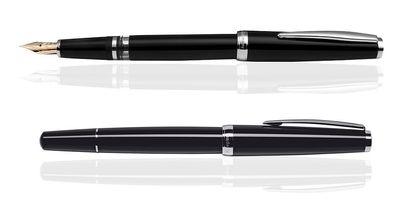 CLEO Classic Palladium Kolbenfüllhalter Schwarz, 14k Goldfeder