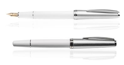 CLEO Classic Metall Füllfederhalter Weiß, 14k Goldfeder