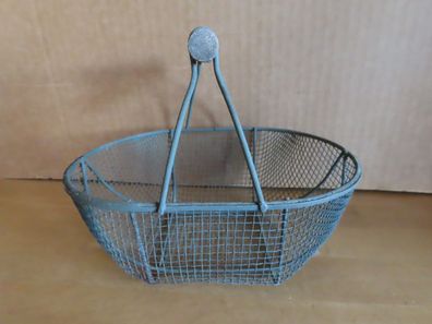 kleine Kartoffelkorb Gemüsekorb Metall grünlich mit Trageholzgriff ca.19,5x13,9cm