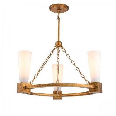 Elstead Lighting Kristy Kronleuchter 3-flammig Antik Gold Opalglas