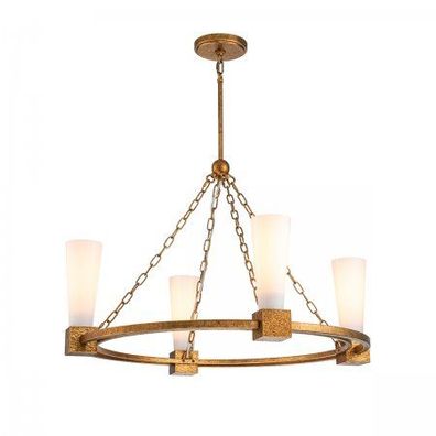Elstead Lighting Kristy Kronleuchter 4-flammig Antik Gold Opalglas