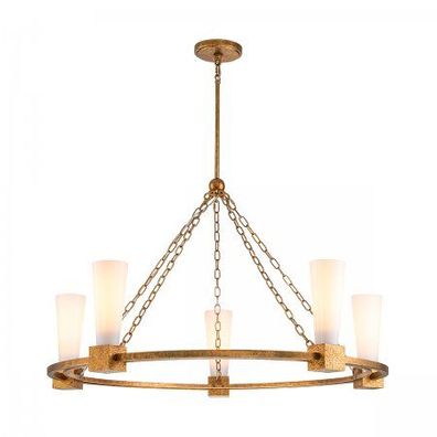 Elstead Lighting Kristy Kronleuchter 5-flammig Antik Gold Opalglas
