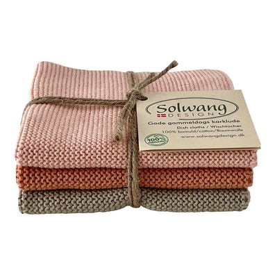 3er Solwang Wischtuch Küchentuch Waschlappen Baumwolle - OLIV/APRIKOSE Kombi