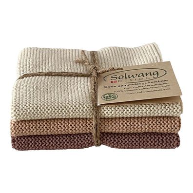3er Solwang Wischtuch Küchentuch Waschlappen Baumwolle - NATUR/NOUGAT Kombi