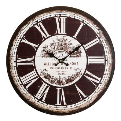 Wanduhr Welcome antik schwarz weiß shabby chic D34cm Uhr im Landhausstil