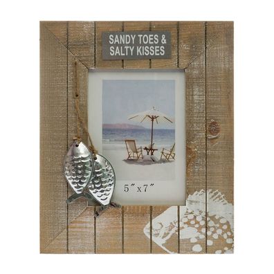 Bilderrahmen Holidays braun weiß aus Holz H29cm mit Metallfischen Beach House