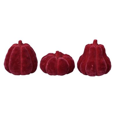 3tlg. Kürbis VELVET dunkelrot weinrot Dekokürbis mit Veloursstoff G (3 Motive)