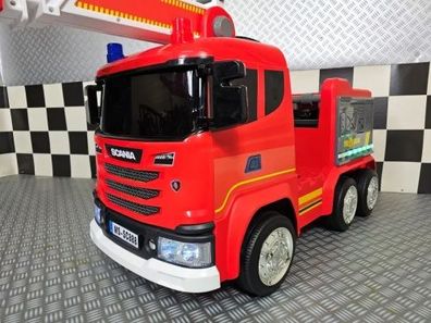 Elektro Kinderfahrzeug Feuerwehr, Feuerwehrleiterauto, Feuerwehrauto mit Wasserspritz