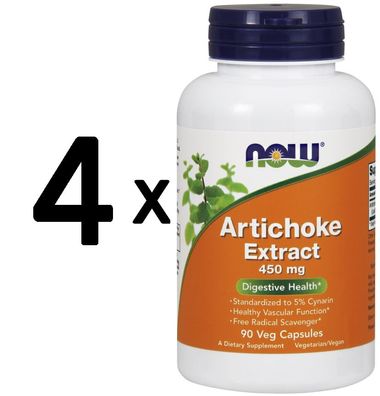 4 x NOW Foods Artichoke Extract, 450mg - 90 vcaps