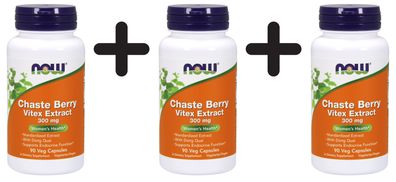 3 x NOW Foods Chaste Berry Vitex Extract, 300mg - 90 vcaps