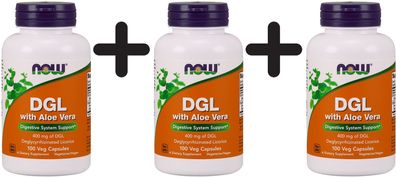 3 x NOW Foods DGL with Aloe Vera - 100 vcaps