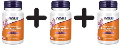 3 x NOW Foods Astaxanthin Extra Strength, 10mg - 30 softgels