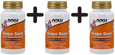 3 x NOW Foods Grape Seed, 100mg - Standardized Extract - 100 vcaps
