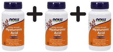 3 x NOW Foods Hyaluronic Acid, 100mg (Double Strength) - 60 vcaps