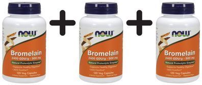 3 x NOW Foods Bromelain, 500mg - 120 vcaps